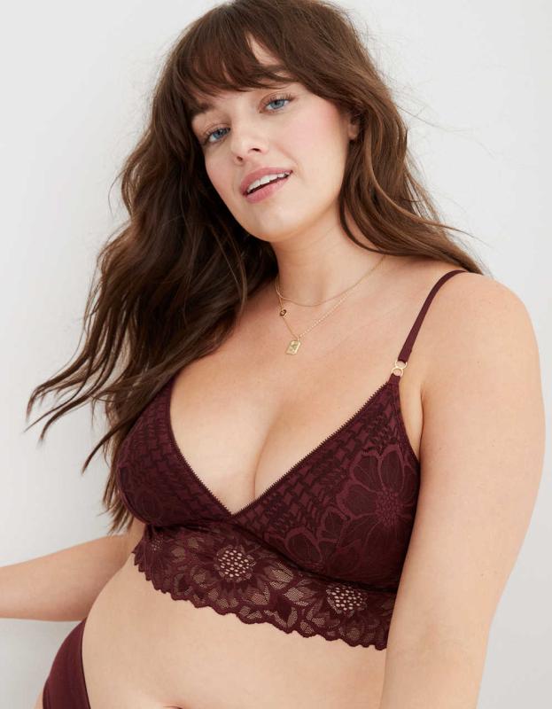 Aerie Snow Angel Lace Padded Bralette - Royal Berry, XL 