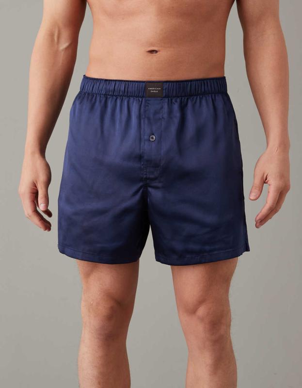 AEO Men's Solid Satin Pocket Boxer Short - Classic Navy, XS 