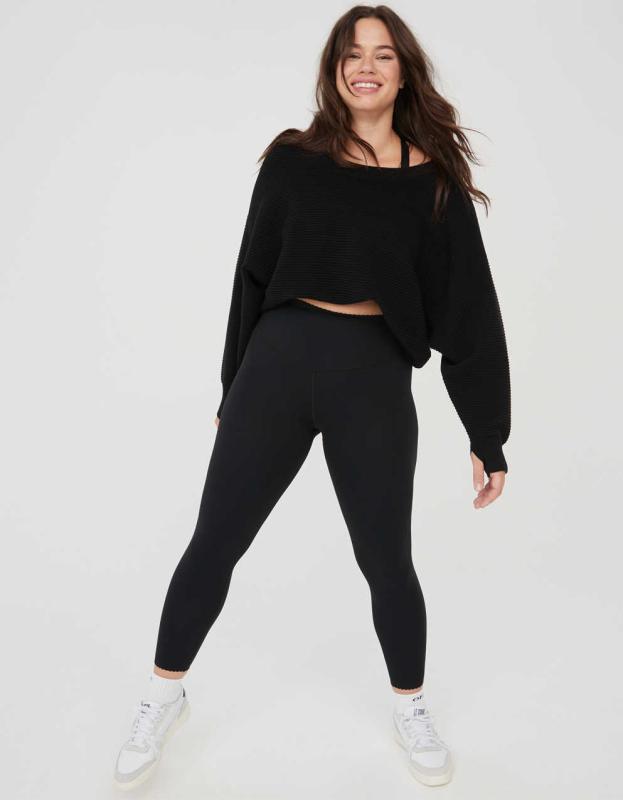 OFFLINE By Aerie Real Me XTRA Hold Up! Scallop Legging - True Black, XXS 