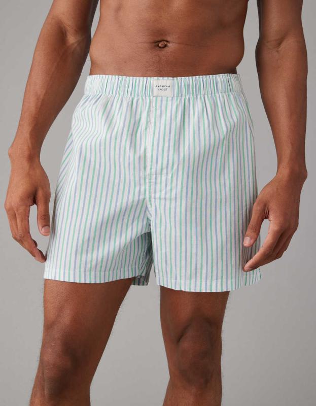 AEO Oxford Stripe Stretch Boxer Short - Green, M 