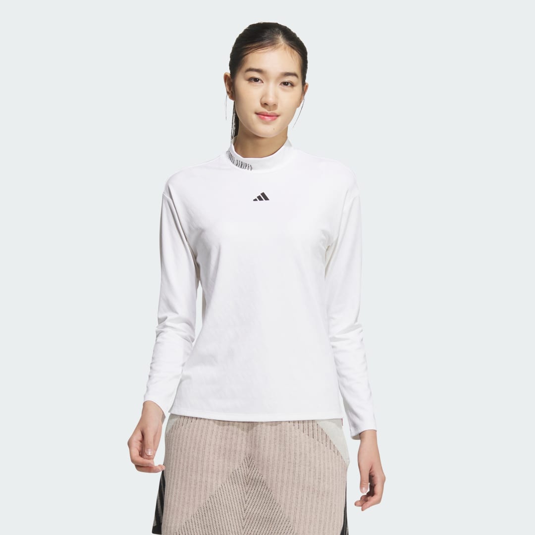 adidas Logo Jacquard Long Sleeve Mock Neck Polo Shirt Golf A/XS Women White