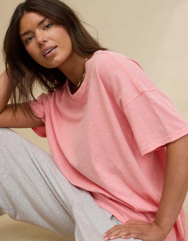 Aerie Crewneck Oversized Boyfriend T-Shirt - Strawberry Mist, S 