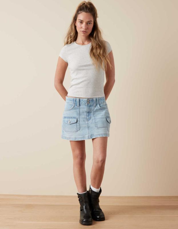 AE Hey Baby Ribbed T-Shirt - Heather Gray, XS 