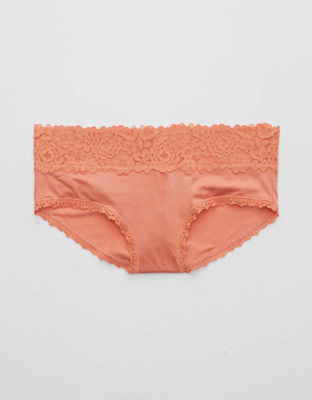 Aerie Bluegrass Lace Shine Boybrief Underwear - Warm Red, XS 