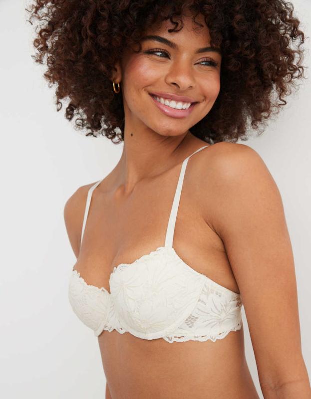 Aerie Real Power Balconette Beach Daze Lace Bra - Soft Muslin, 70D 