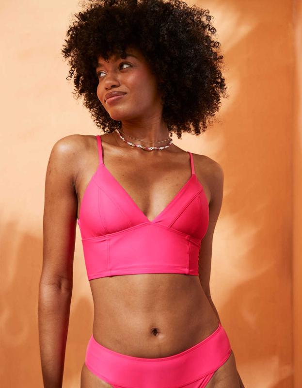 Aerie Seamed Longline Triangle Bikini Top - Luminous Rose, M 