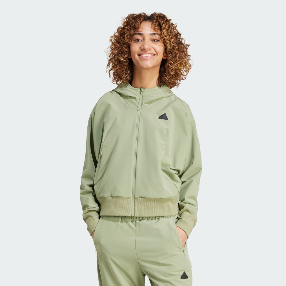 adidas Z.N.E. Woven Full-Zip Hoodie Lifestyle M Women Tent Green