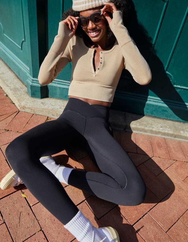 OFFLINE By Aerie Real Me Xtra Crossover High Waisted Pocket Legging - True Black, XXS 
