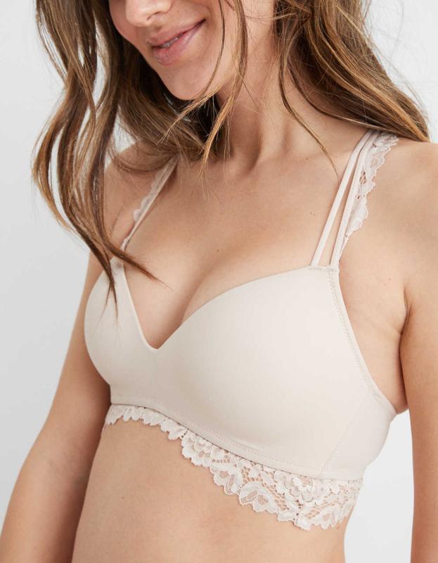 Aerie Real Happy Wireless Push Up Bluegrass Lace Bra - Soft Satin, 70C 