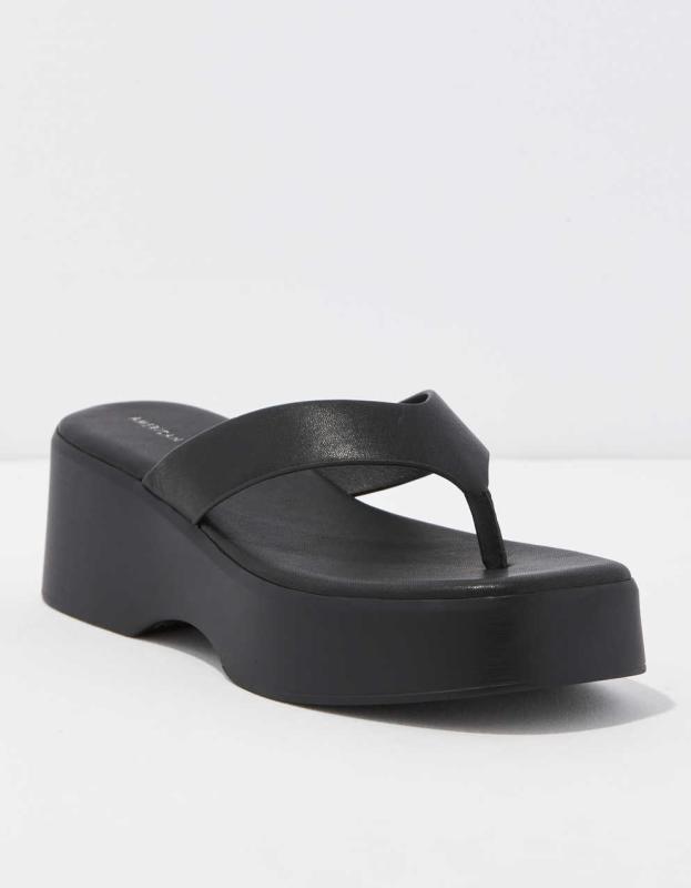 AE Y2K Thong Platform Sandal - Black, 6 