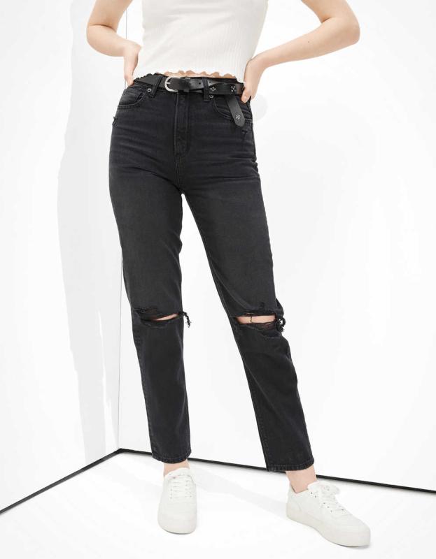 AE Ripped Mom Straight Jean - Faded Black, 00 