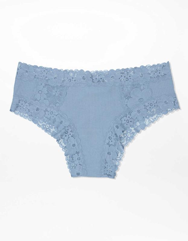 Aerie Retro Lace Cheeky Underwear - Cloudy Blue, L 