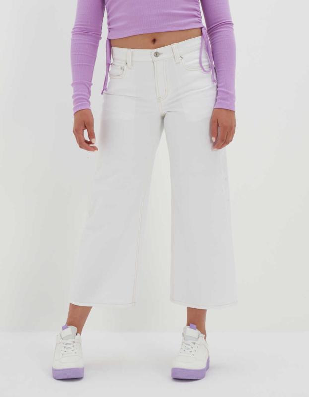 AE Stretch '90s Wide Leg Crop Jean - White, 0 