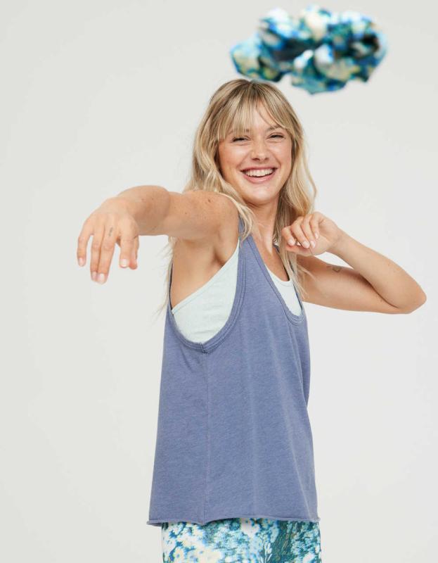 OFFLINE By Aerie Burnout Voop Tank Top - Marbled Blue, M 