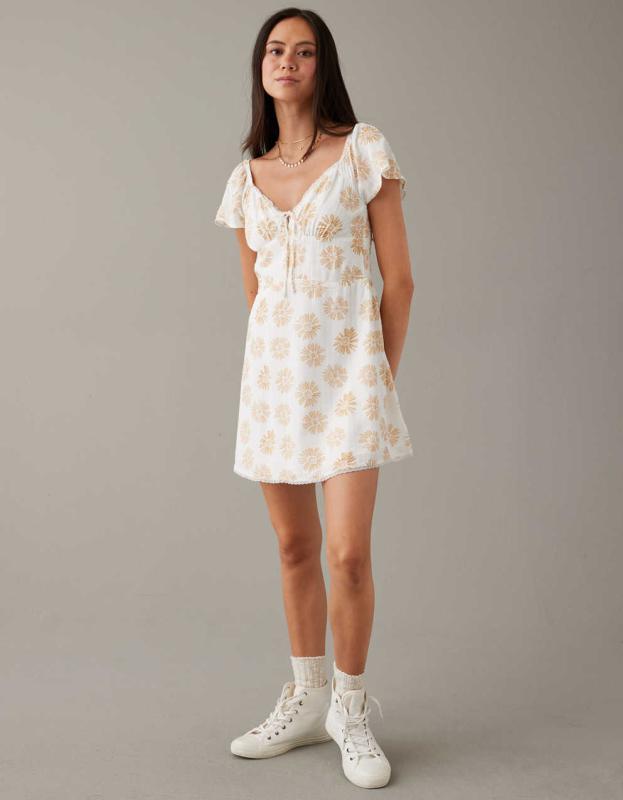 AE Flutter-Sleeve Corset Mini Dress - Cream, XXS 