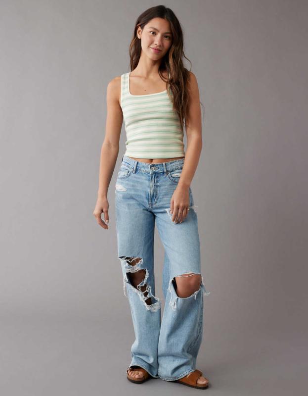 AE Square-Neck Main Squeeze Tank Top - Green, XXS 