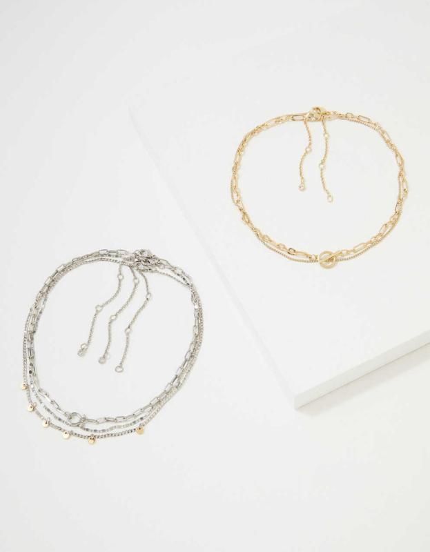 AEO Mixed Metal Choker 5-Pack - Multi, One Size 