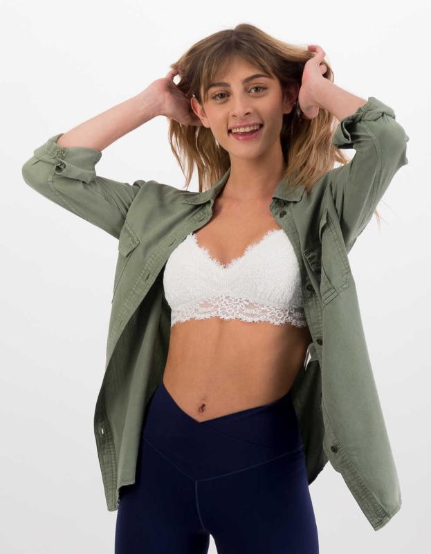 Aerie Lace Padded Push Up Bralette - White, XL 