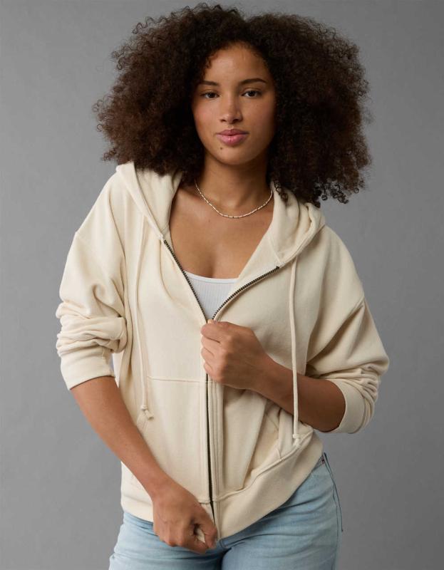AE Fleece Zip Up Hoodie - Cappuccino, XS 