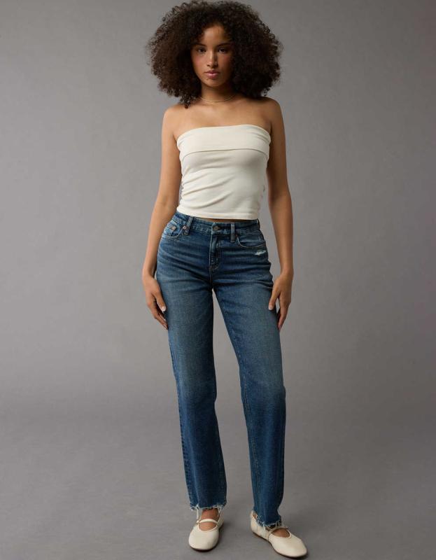 AE Stretch Curvy High-Waisted Straight Jean - Blue Lion, 12 