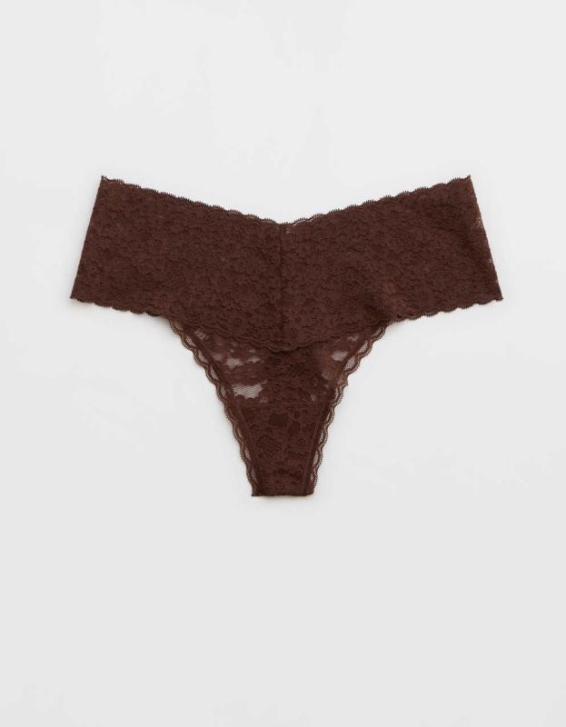 Show Off Vintage Lace Thong Underwear - Dark Maple, XS 