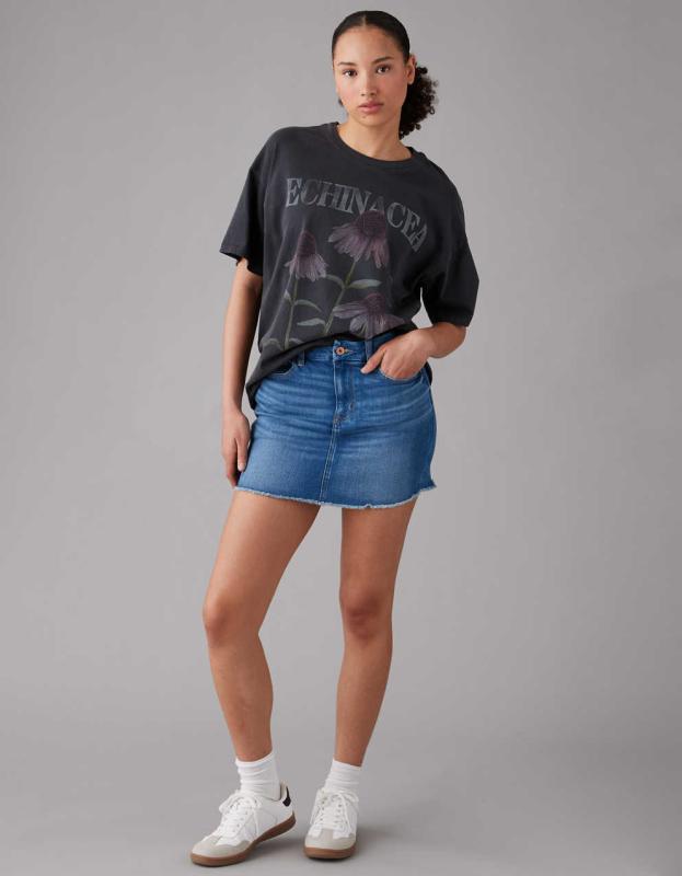 AE Stretch High-Waisted Curvy Denim Mini Skirt - Medium Indigo, 2 