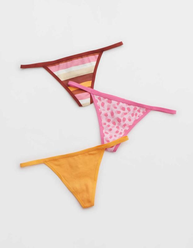 Aerie Cotton String Thong Underwear 3-Pack - Multi, L 