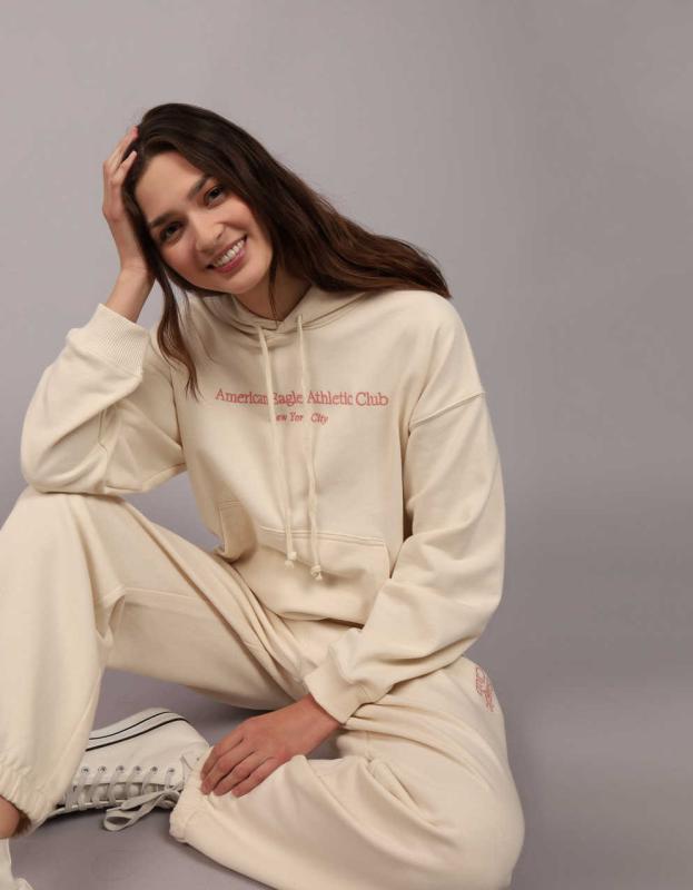 AE Logo Graphic Hoodie - Cream, M 