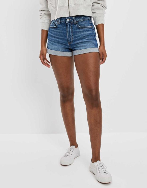 AE Stretch Denim Mom Shorts - Medium Tinted Indigo, 4 