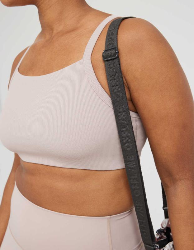 OFFLINE By Aerie Ribbed Square Neck Sports Bra - Cocoa Cream, S 