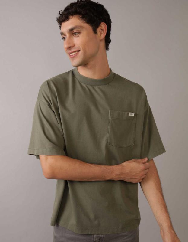 AE Heavyweight Oversized Pocket T-Shirt - Olive, XS 
