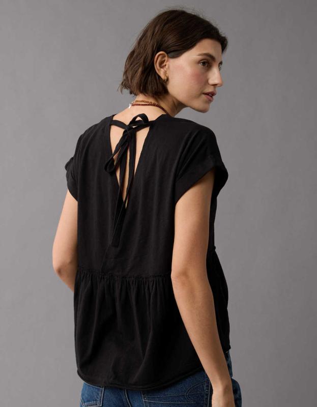 AE Oversized Tie Back T-Shirt - Black, XS 