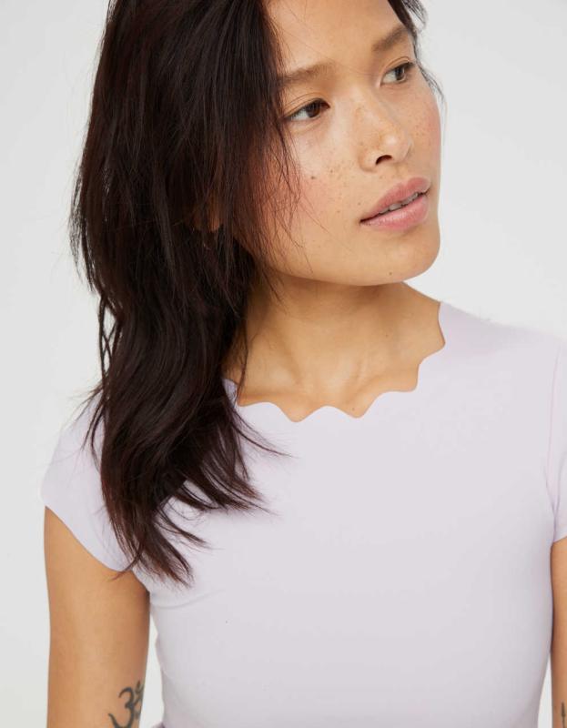 OFFLINE By Aerie Goals Scallop Tee - Lilac Ice, XS 