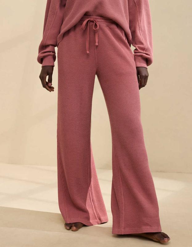 Aerie Waffle Wide Leg Skater Pant - Lets Mauve, M 