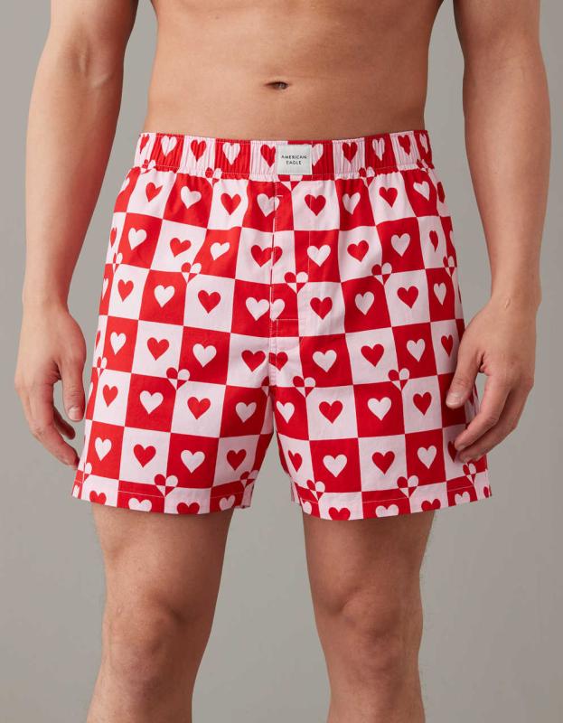 AEO Valentine Hearts Stretch Boxer Short - Red, M 