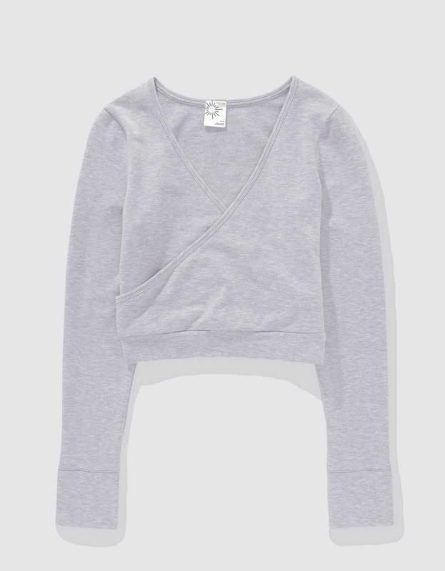 OFFLINE by Aerie OTT Fleece Wrap Top - Medium Heather Gray, L 