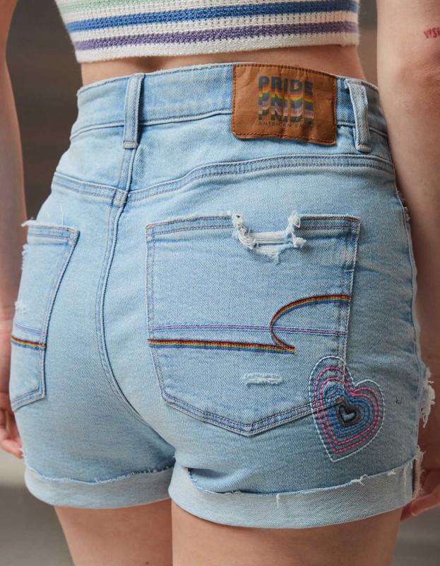 AE Pride Stretch Mom Ripped Denim Short - Light Wash, 8 