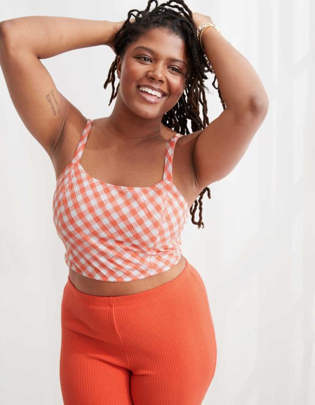 Aerie Cropped Woven Corset Tank Top - Poppy Fun, XS 