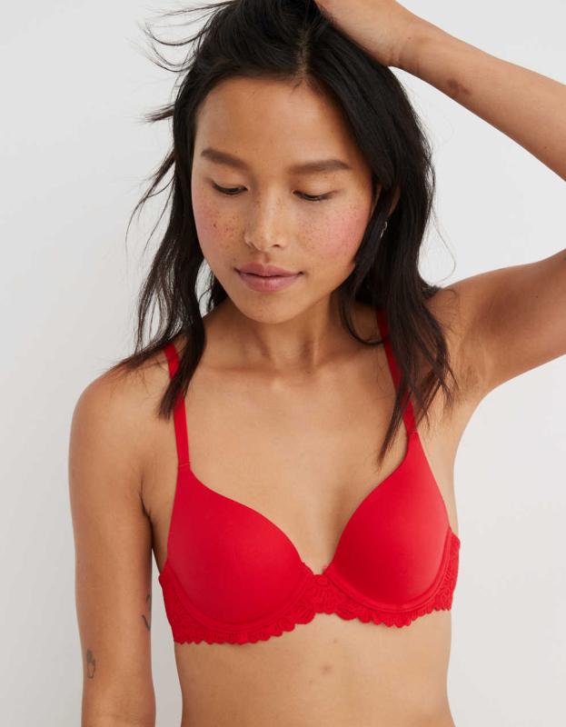 Aerie Real Sunnie Full Coverage Lightly Lined Blossom Lace Bra - Chilly Red, 70A 