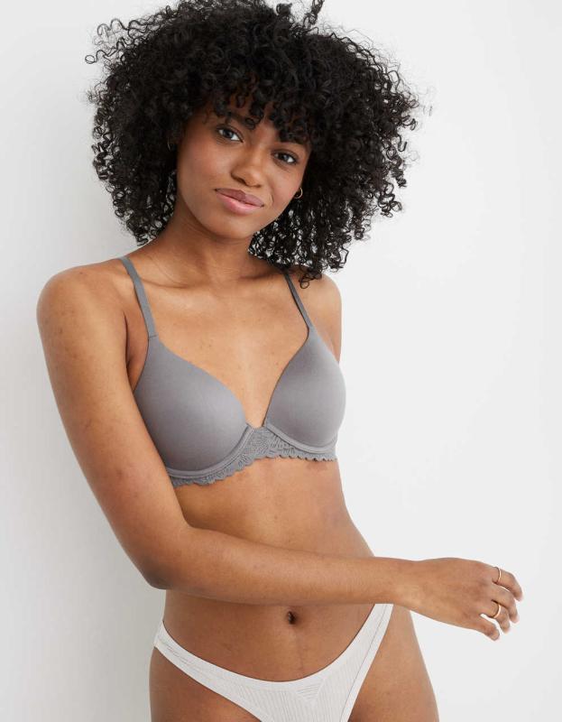 Sunnie Full Coverage Lightly Lined Blossom Lace Trim Bra - Shell Gray, 32D 