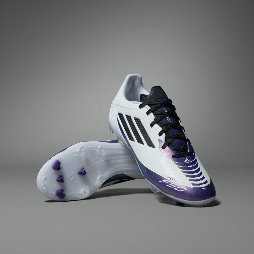 adidas Messi F50 League Firm/Multi-Ground Boots Football 9.5 UK Unisex White / Black / Purple