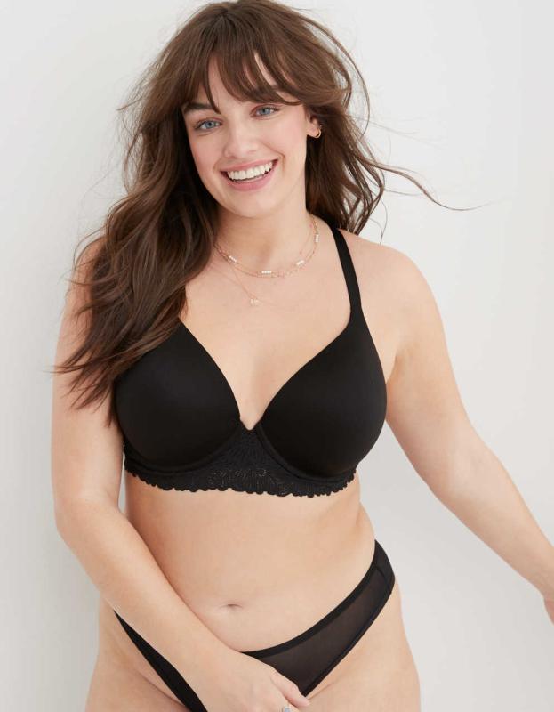 Sunnie Bloom Lace Trim Full Coverage Lightly Lined Bra - True Black, 32C 