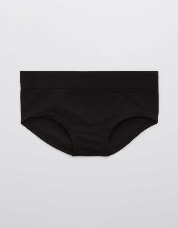 Aerie Ribbed Seamless Boybrief Underwear - True Black, XL 