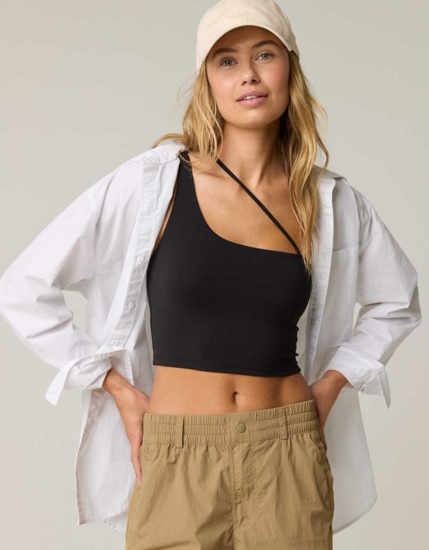 OFFLINE By Aerie Real Me Xtra Asymmetrical Sports Bra - True Black, M 