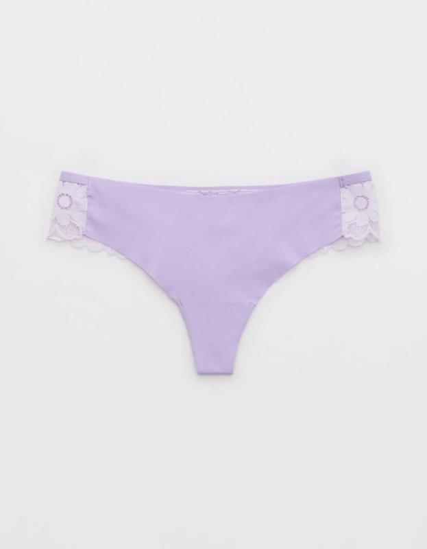 SMOOTHEZ No Show Lace Thong Underwear - Purple Wash, XS 