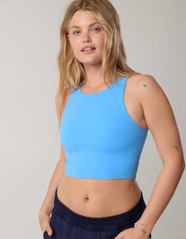 OFFLINE By Aerie Real Me Xtra High Neck Sports Bra - Blue Vinyl, L 