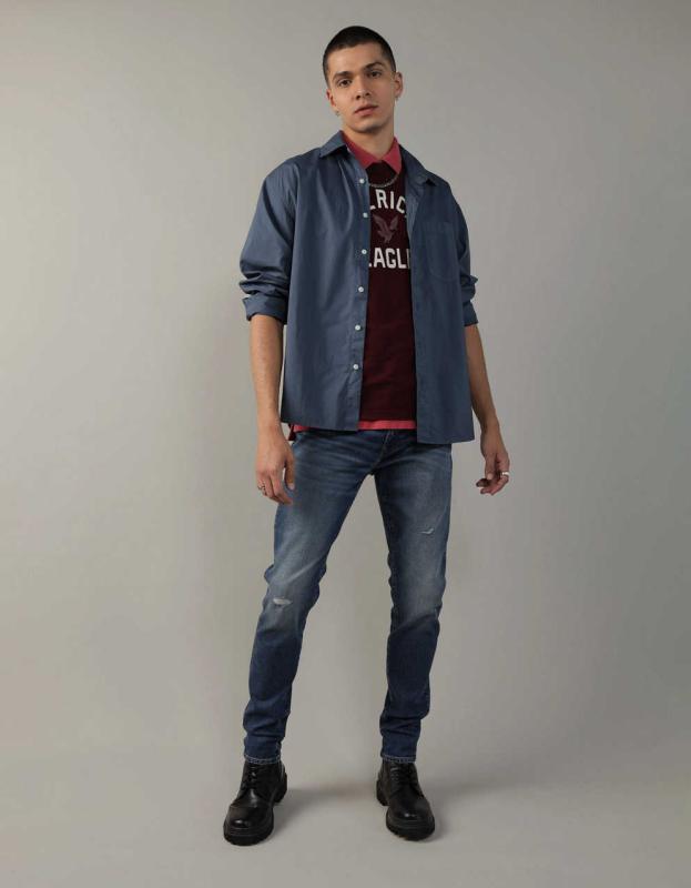 AE Everyday Relaxed Oxford Button-Up Shirt - Rich Navy, XS 