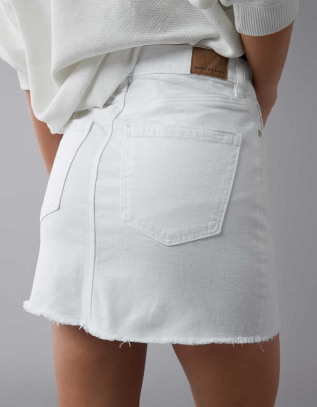 AE Stretch High-Waisted Perfect Denim Mini Skirt - White, 6 