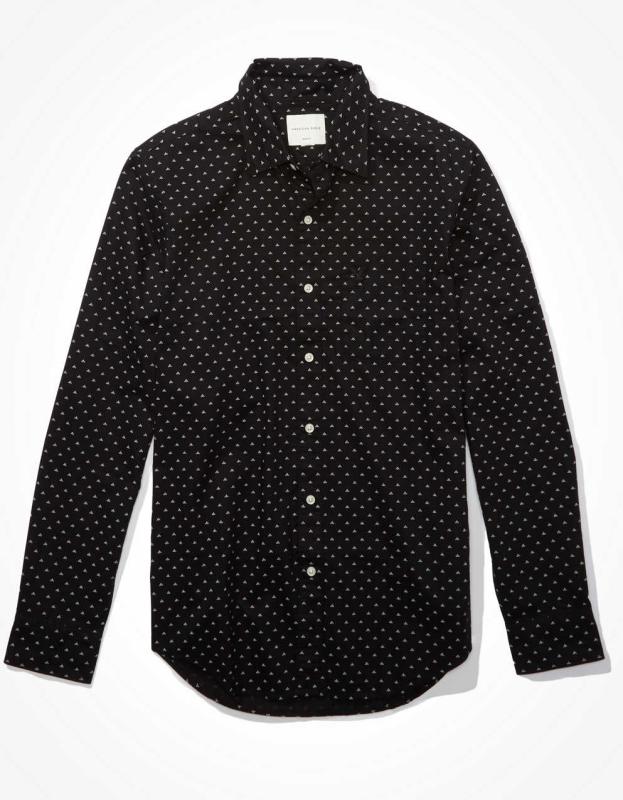 AE Poplin Button Up Shirt - Black, XS 