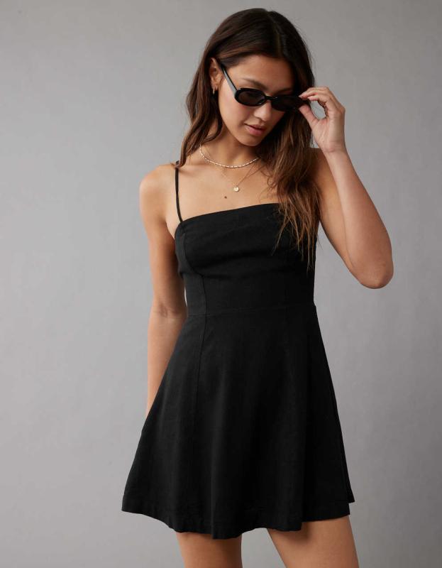 AE Square-Neck Mini Dress - Black, XXS 